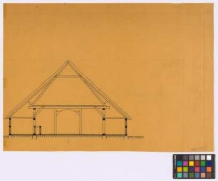 [Bechelsdorf bei Ratzeburg (Kreis Schönberg): Hof Burmeister]. Schulzenhaus (Querschnitt)