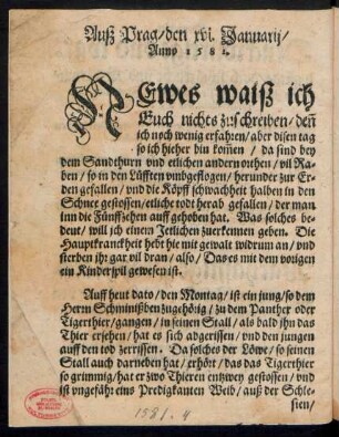Auß Prag/ den xvi. Januarii/ Anno 1581.