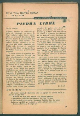 Piedra libre : De la vieja política criolla y ... de la otra