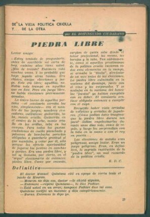 Piedra libre : De la vieja política criolla y ... de la otra