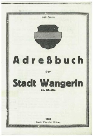 Adreßbuch der Stadt Wangerin, Bz. Stettin