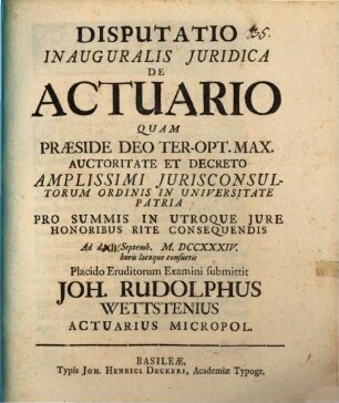 Disputatio Inauguralis Juridica De Actuario