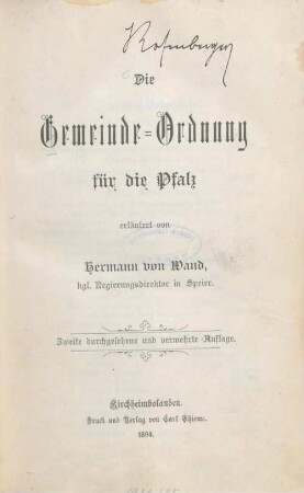 Gemeinde-Ordnung für die Pfalz