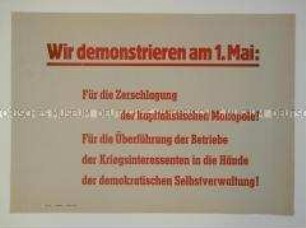 Maueranschlag mit einem Aufruf zur Teilnahme an den Demonstrationen am 1. Mai