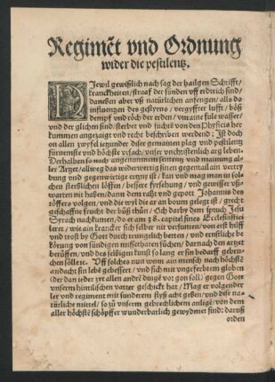 Regime[n]t und Ordnung wider die pestilentz