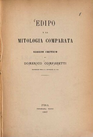 Edipo e la mitologia comparata : Saggio critico