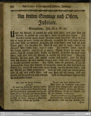 Am dritten Sonntage nach Ostern, Jubilate. Evangelium, Joh. 16. v. 16-25