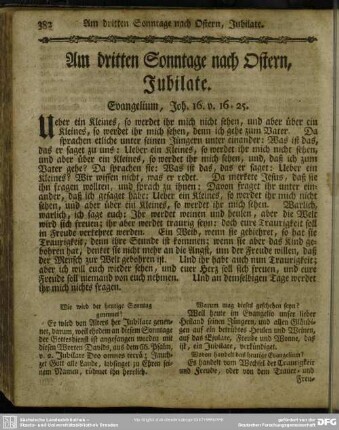 Am dritten Sonntage nach Ostern, Jubilate. Evangelium, Joh. 16. v. 16-25