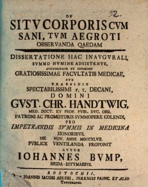 De Sitv Corporis Cvm Sani, Tvm Aegroti Observanda Qaedam [!]