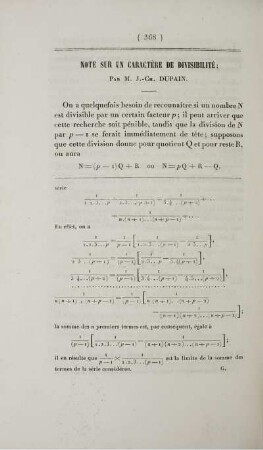 Note sur un caractère de divisibilité.