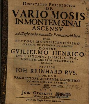 Dispvtatio Philologica De Vario Mosis In Montem Sinai Ascensv .. : ad illustranda nonnulla Pentatevchi loca
