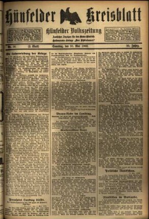 Zweite Ausgabe vom Samstag, den 10. Mai 1930.