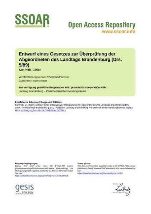 Entwurf eines Gesetzes zur Überprüfung der Abgeordneten des Landtags Brandenburg (Drs. 5/89)