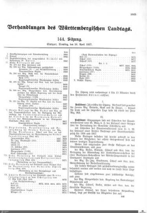 144. Sitzung, Stuttgart, 26.4.1927