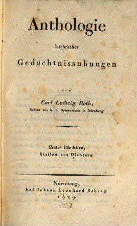 Anthologie lateinischer Gedächtnißübungen. 1. (1829)