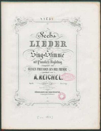 H. 1: Sechs Lieder für eine Sing-Stimme mit Pianoforte Begleitung