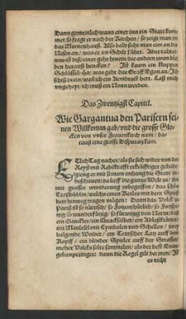 Das Zwentzigst Capitel. Wie Gargantua den Parisern seinen Willkomm gab ...