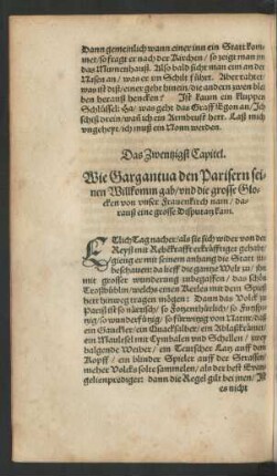 Das Zwentzigst Capitel. Wie Gargantua den Parisern seinen Willkomm gab ...