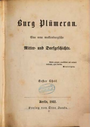 Burg Plümeran : Eine neue mecklenburgische Ritter- und Dorfgeschichte, 1