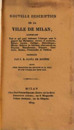 Nouvelle Description de la Ville de Milan