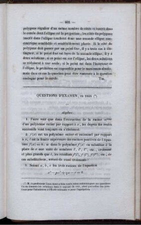 Question d´examen, en 1844.