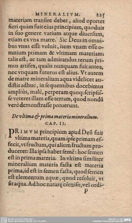 De ultima et prima materia mineralium. Cap. II.