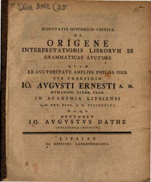Disp. hist. crit. de Origine, interpretationis librorum ss. grammaticae auctore