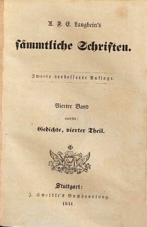 A. F. E. Langbein's sämmtliche Schriften, 4. Gedichte ; 4. Theil