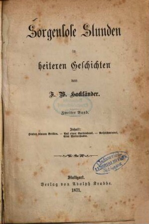 Sorgenlose Stunden in heiteren Geschichten, 2