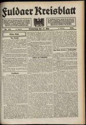 Erste Ausgabe vom Donnerstag, den 15. Mai 1913.