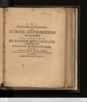 Permissu Superiorum De Actione Ad Palinodiam