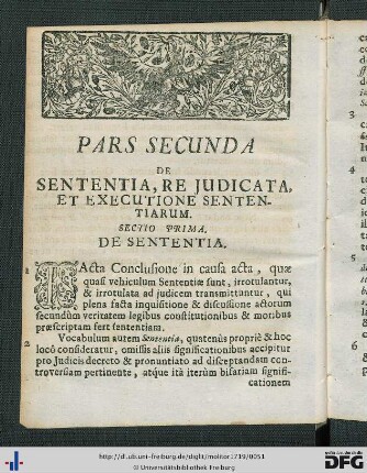 Pars Secunda. De Sententia, Re Judicata Et Executione Sententiarum.