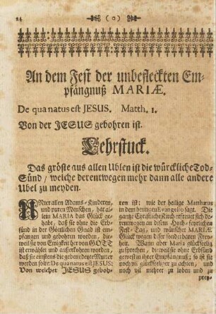 An dem Fest der unbefleckten Empfängnuß Mariae.