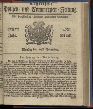 47tes Stueck, Montag den 19ten November. 1787