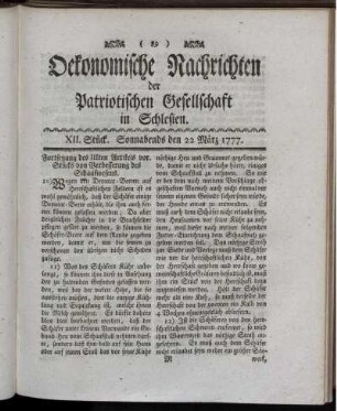 XII. Stück. Sonnabends den 22 März 1777.