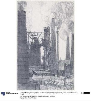 Fabrikplatz mit rauchenden Schloten (Königshütte?)