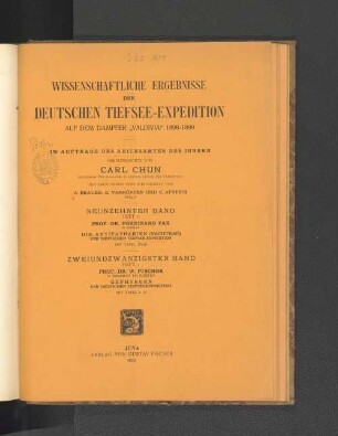 Wissenschaftliche Ergebnisse der Deutschen Tiefsee-Expedition.