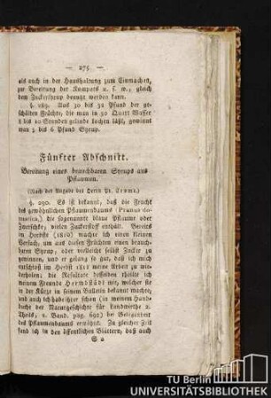 Fünfter Abschnitt. Bereitung eines brauchbaren Syrups aus Pflaumen.