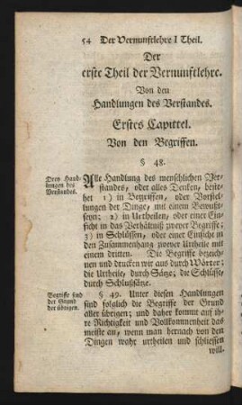 Der erste Theil der Vernunftlehre. Von den Handlungen des Verstandes