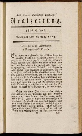 5tes Stück. Wien den 6ten Hornung 1773.