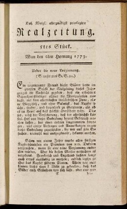 5tes Stück. Wien den 6ten Hornung 1773.