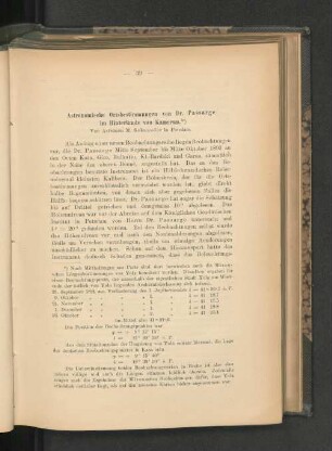Astronomische Ortsbestimmungen von Dr. Passarge im Hinterlande von Kamerun.