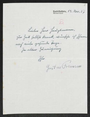 Brief von Gustav Frenssen an Gerhart Hauptmann