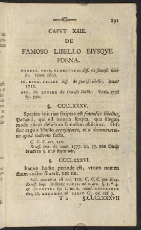 291-301, Caput XXIII. De famoso libello eiusque poena. - Caput XXIV. De blasphemia eiusquae poena.