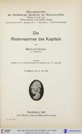 1913, 7. Abhandlung: Sitzungsberichte der Heidelberger Akademie der Wissenschaften, Philosophisch-Historische Klasse: Die Reservearmee des Kapitals