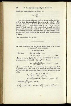 On the expansion of integral functions in a series of Laplace's coefficients.