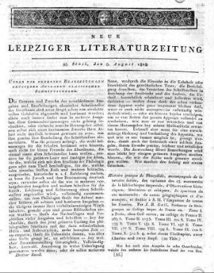 Ueber die neuesten Bearbeitungen grösserer Ausgaben classischer Schriftsteller.