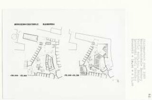 Musikhochschule, Hamburg-Neustadt (Diplomarbeit bei Bernhard Hermkes): Grundrisse + 10.00, + 11.00, + 13.00 und + 14.50
