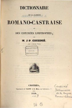 Dictionnaire de la langue Romano-Castraise et des contrées limitrophes : (Dictionnaire Patois-Français)
