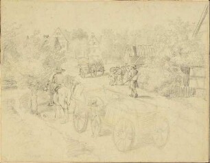 Dorfstraße mit Wagen